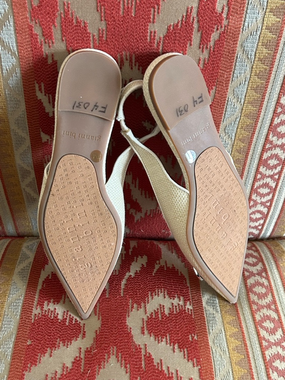 Gianni Bini Cream Pointed Toe Slingback Flats with Crystal Clusters - Picture 3 of 3
